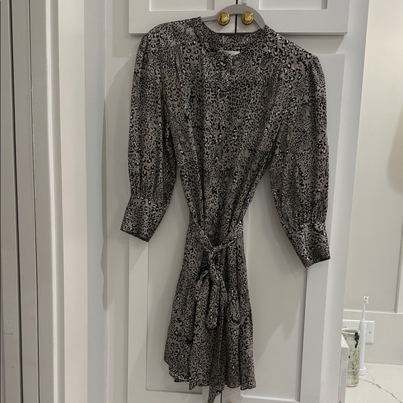Christy Lynn Leopard Black Print Long Sleeve Short Wrap Dress w/ Waste Tie - Picture 1 of 8